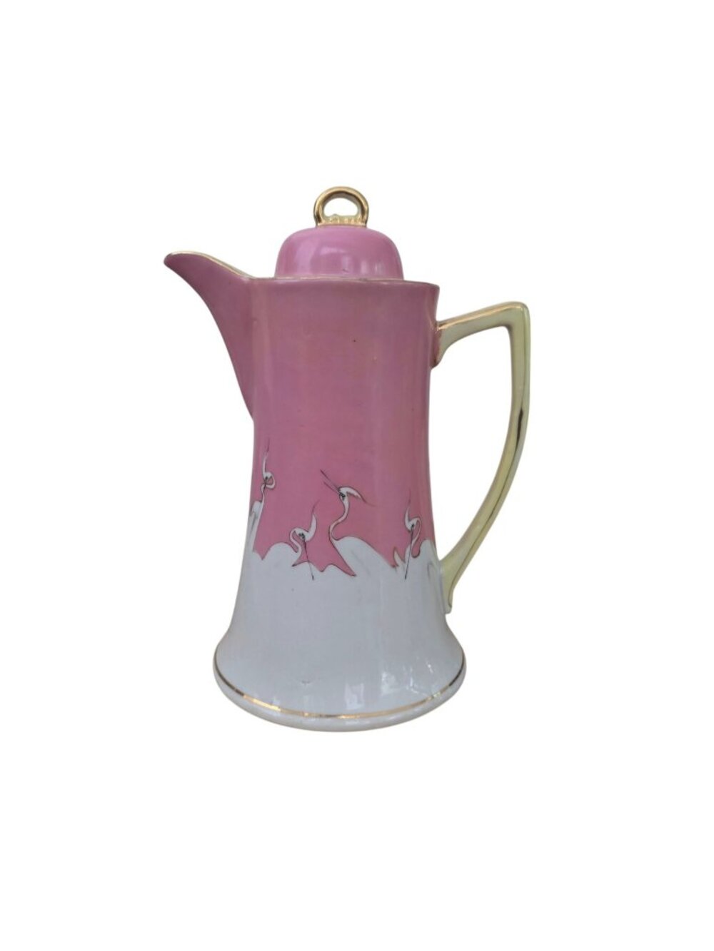 Antique 1920s Pink And White Egret Crane Hand Painted Japan Coffee Pot
